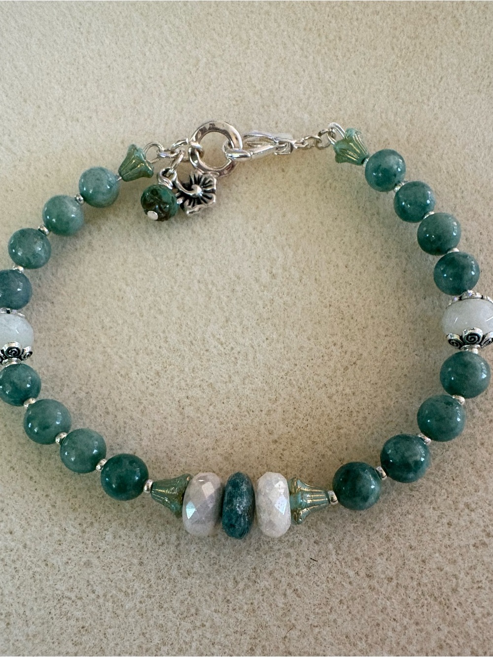 Green Burma Jade and Moonstone Beaded Women's Bracelet - Unbranded